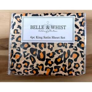 Bella & Whist 4pc King Leopard Print Satin Sheet Set